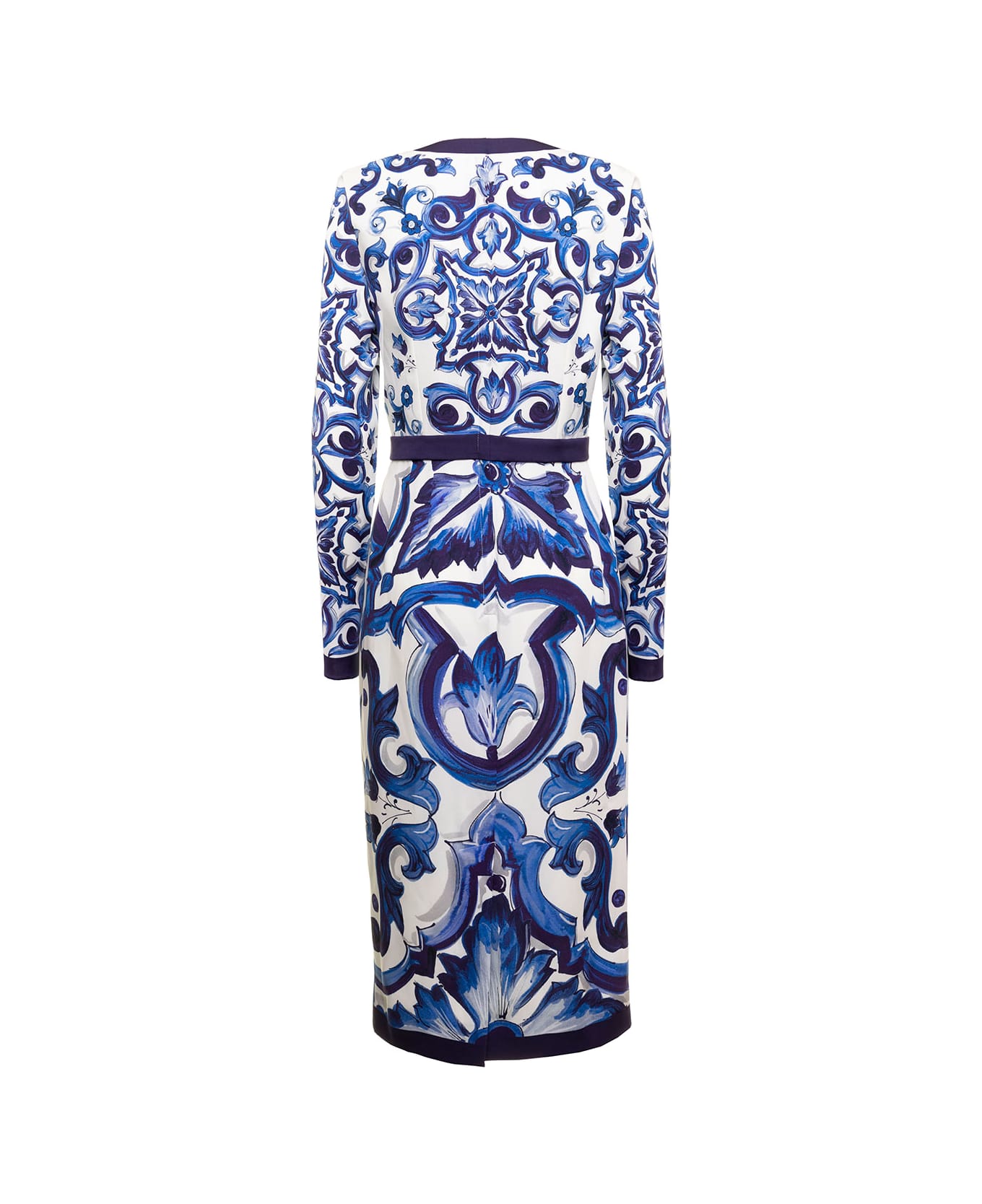 Dolce 
Gabbana Abito Midi In Charmeuse Stampa Maiolica - Blu