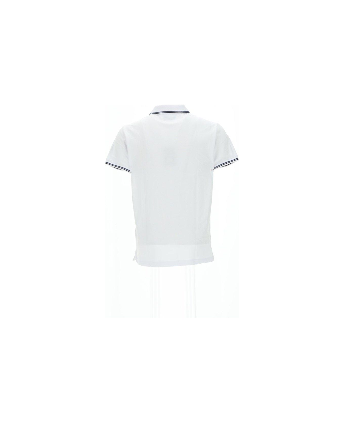 Emporio Armani Logo Embroidered Short Sleeved Polo Shirt - Bianco ottico