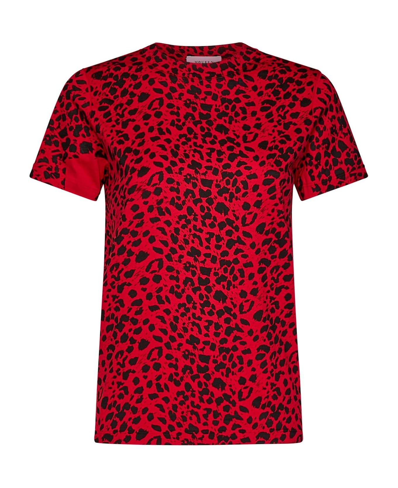 Alexander McQueen Leopard Printed Crewneck T-shirt - Red