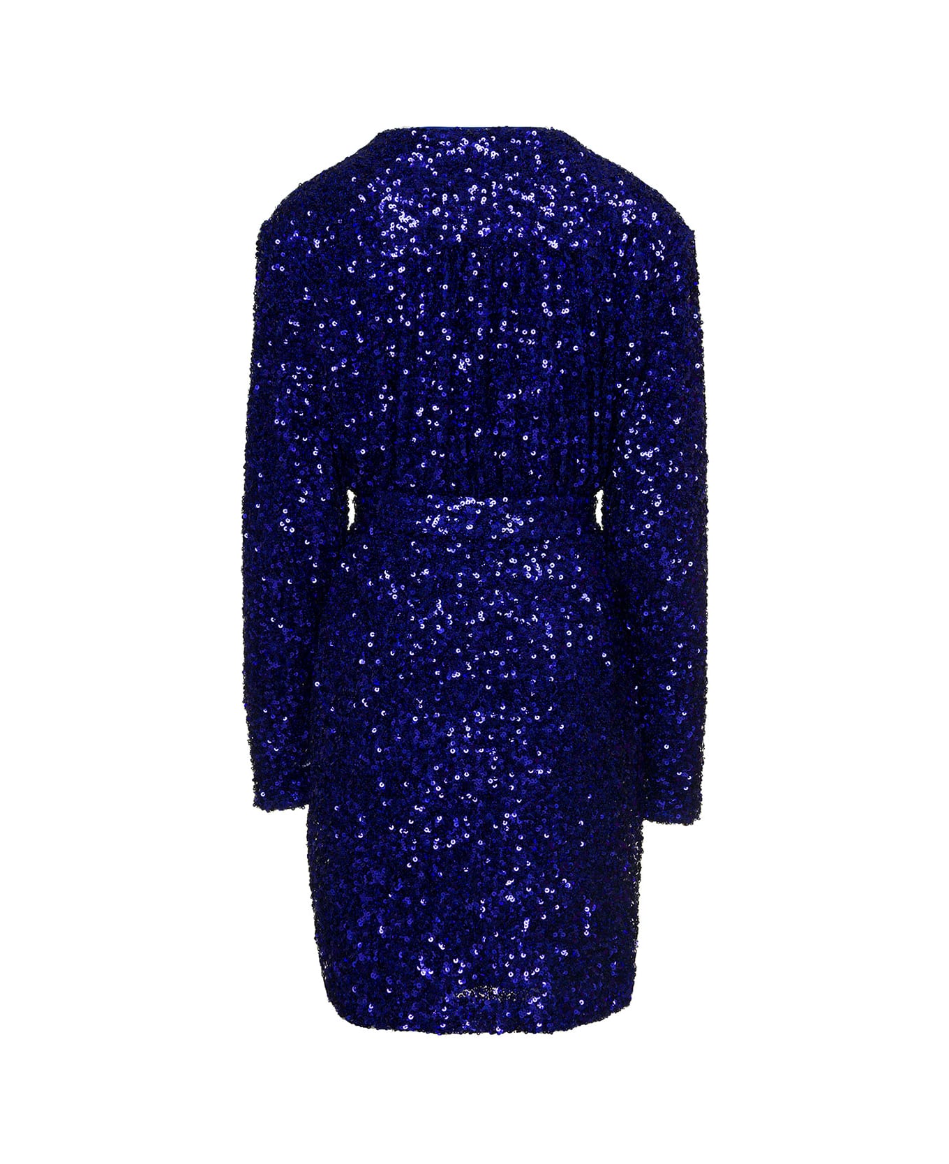 Rotate by Birger Christensen Mini Blue Wrap Dress With All-over Sequins In Stretch Polyester Woman Rotate - Blu