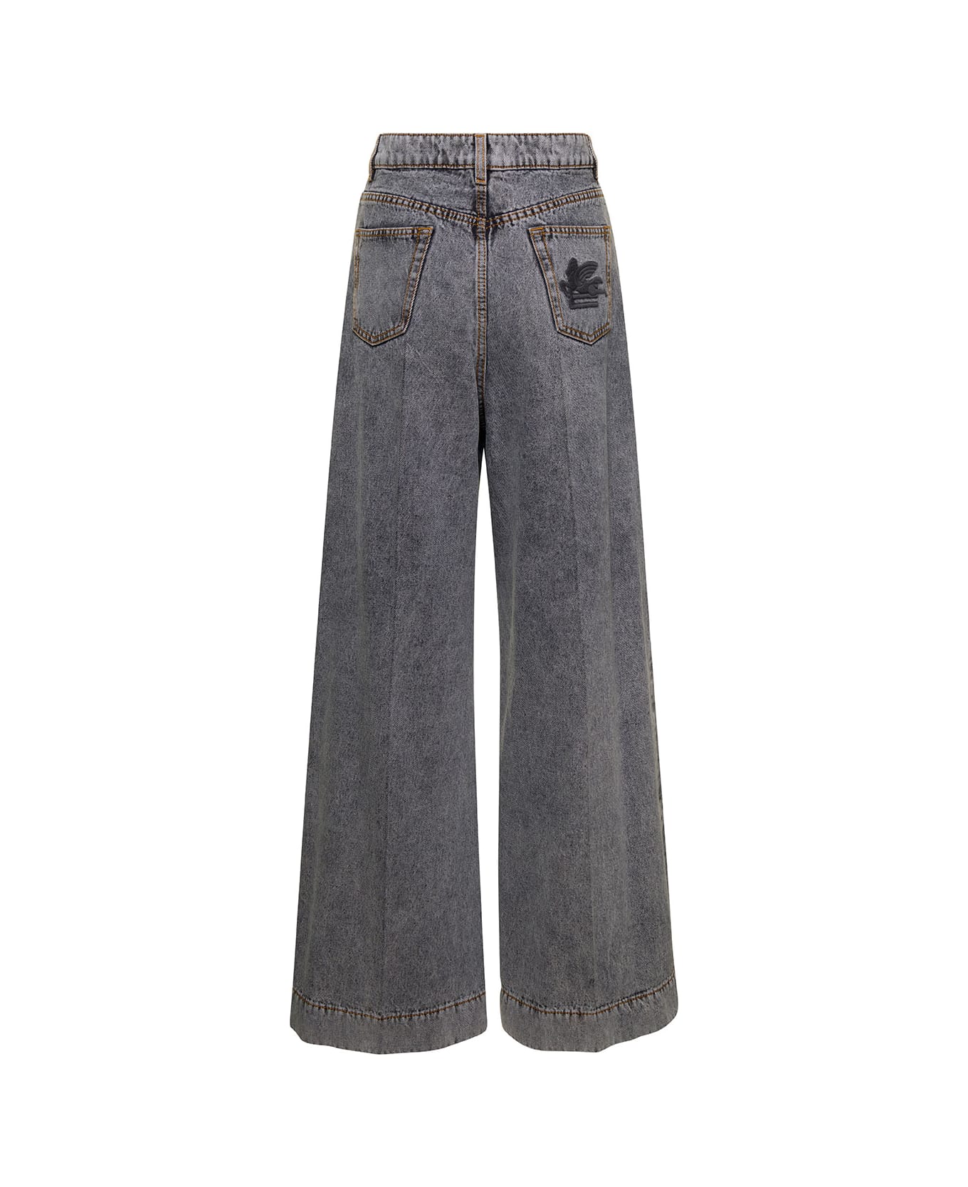 Etro Grey Bootcut Jeans With Pagasus Patch In Cotton Denim Woman - Grey