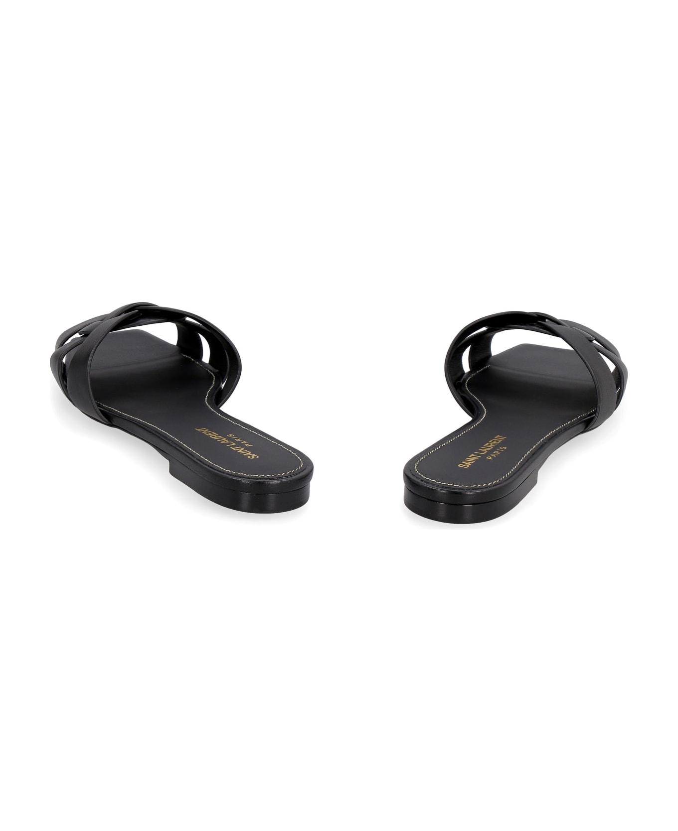 Saint Laurent Leather Slides - BLACK
