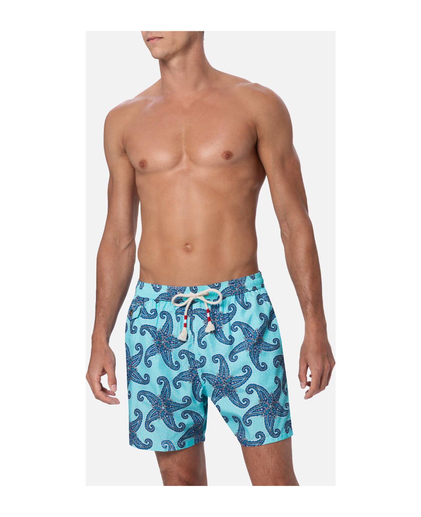 MC2 Saint Barth Man Lightweight Fabric Swim-shorts Lighting 70 With Paisley Print - SKY
