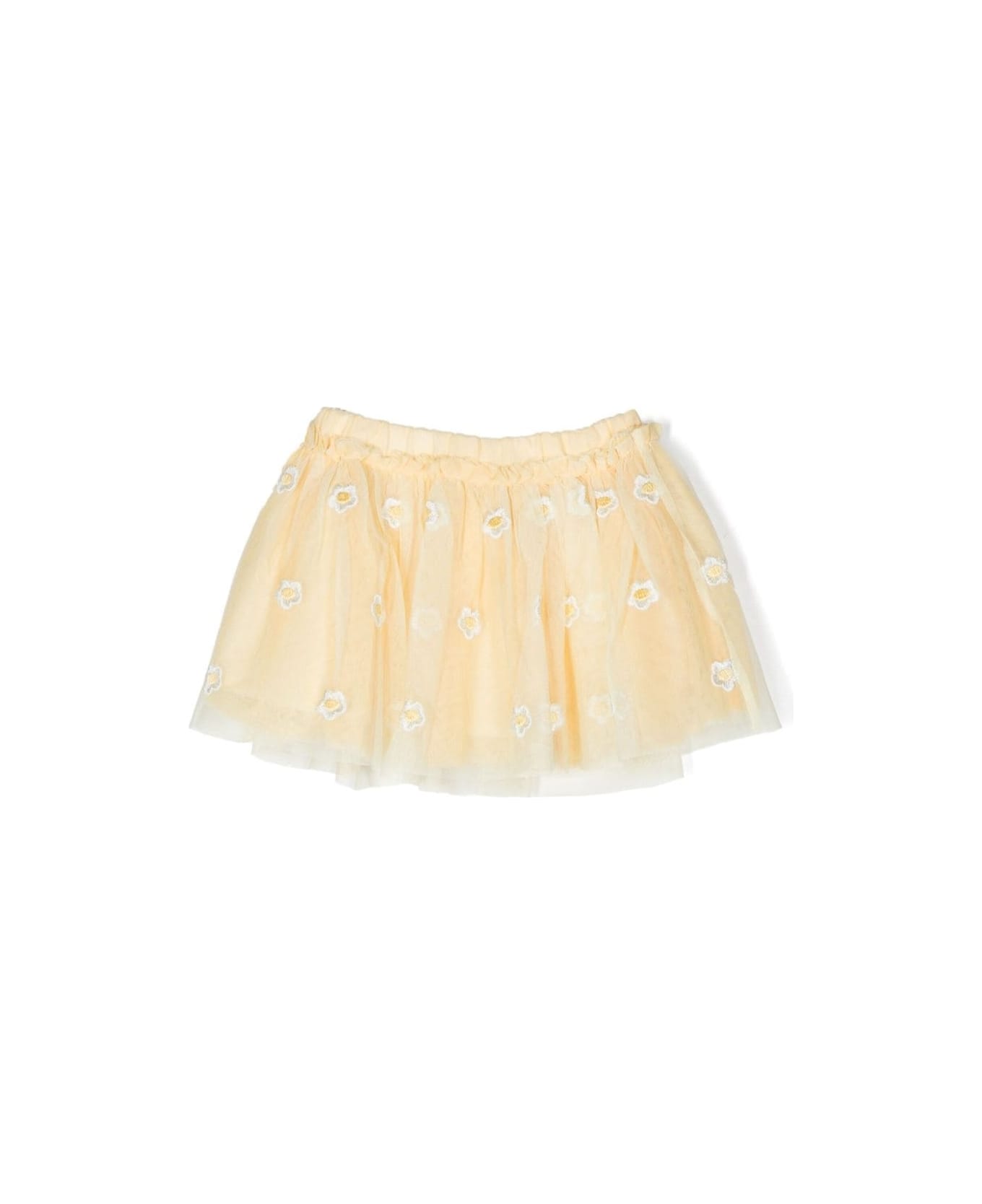 Stella McCartney Kids Yellow Short Skirt With Embroidered Daisies In Polyester Girl - Yellow