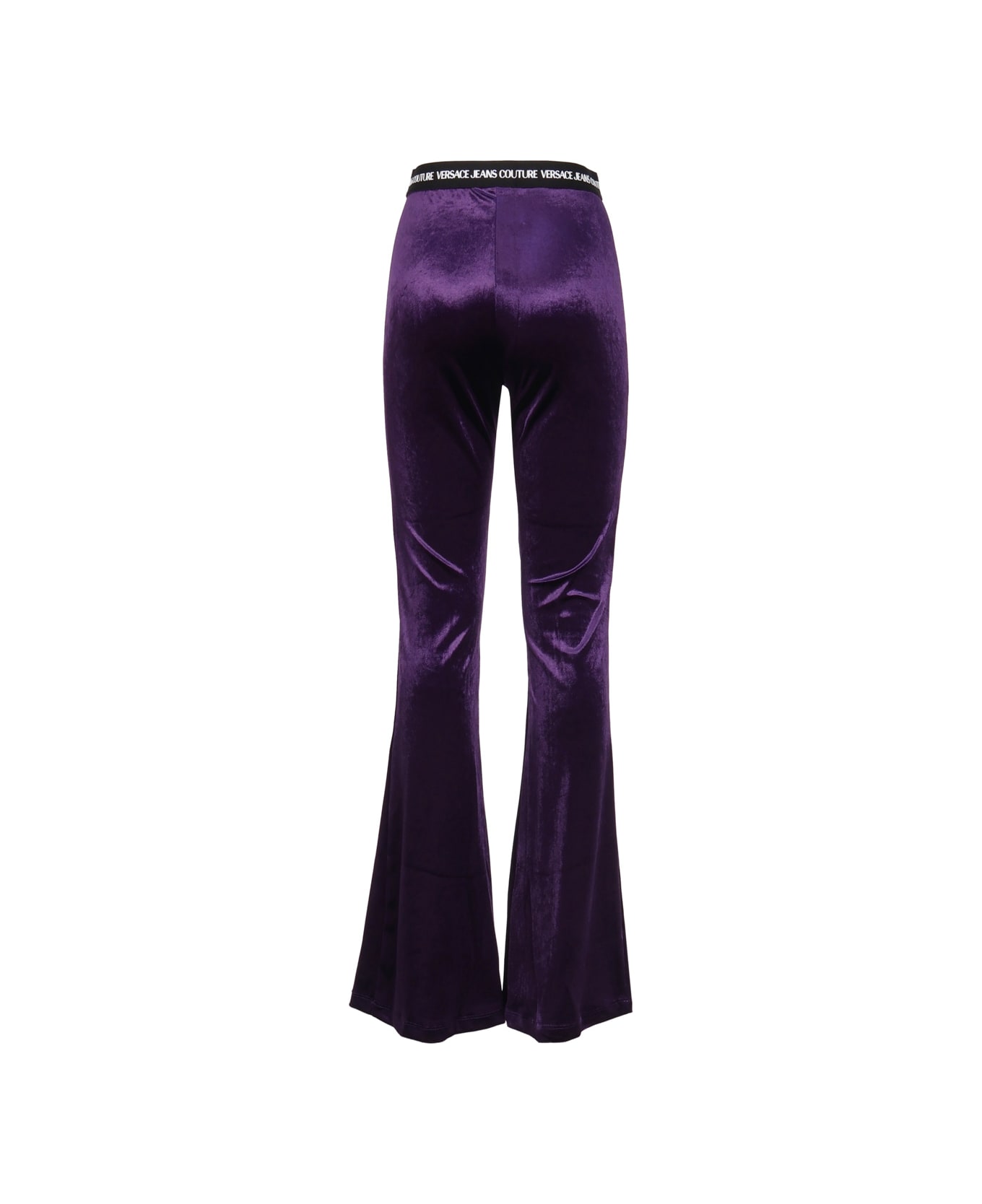 Versace Jeans Couture Flared Trousers With Logo Band - Purple