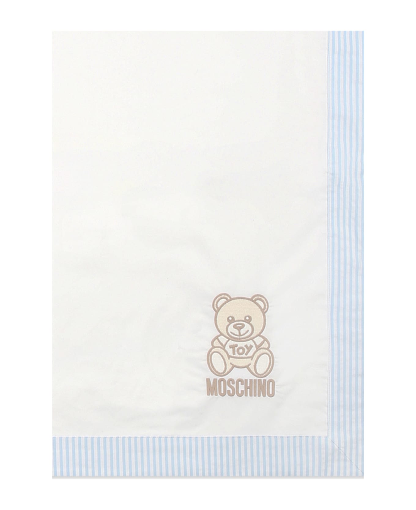 Moschino White Blanket For Baby Boy With Teddy Bear And Logo - Ivory