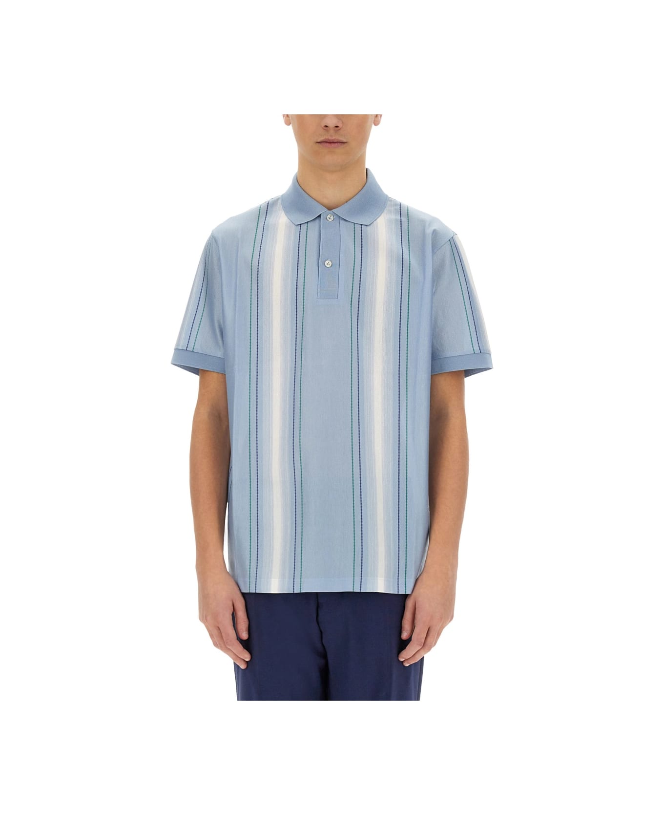 Paul Smith Polo Shirt With Vertical Stripes - AZURE