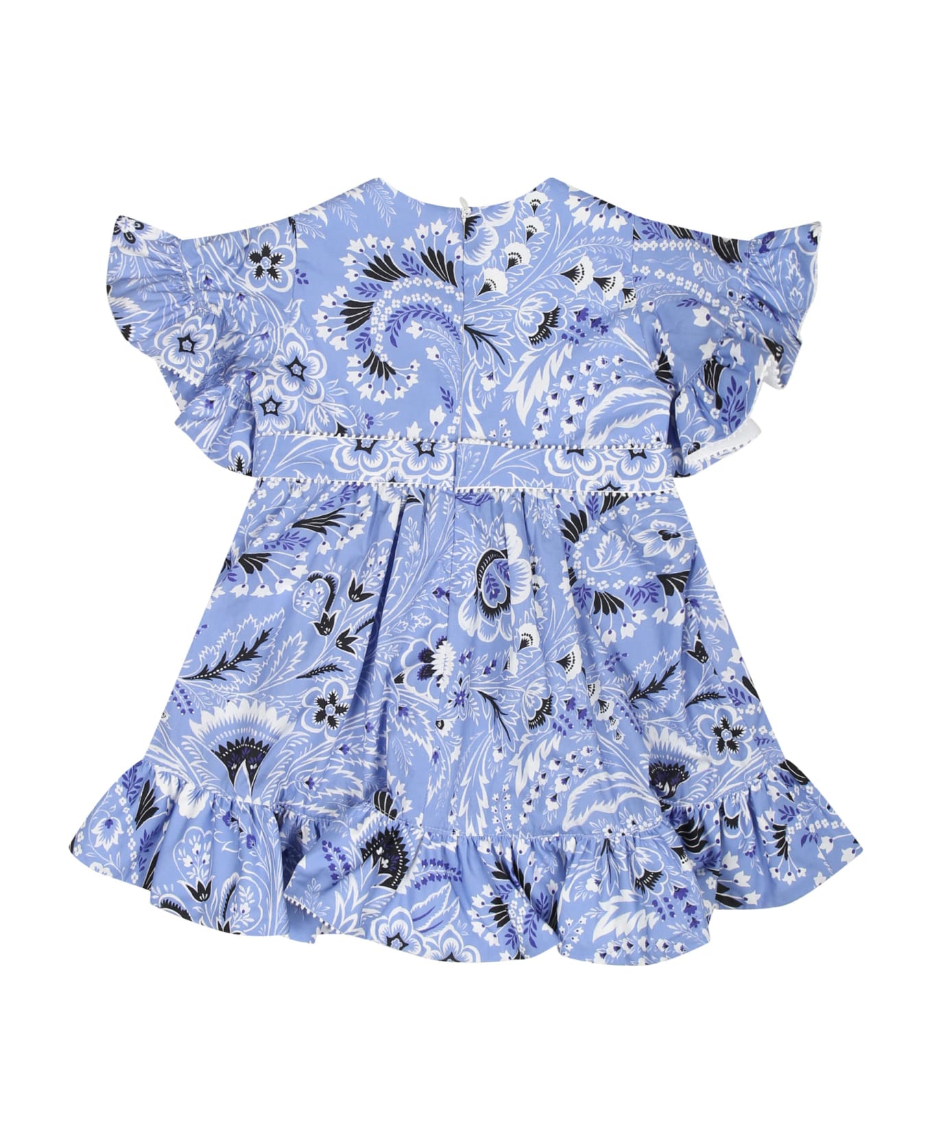 Etro Elegant Sky Blue Dress For Baby Girl With Paisley Pattern - Light Blue