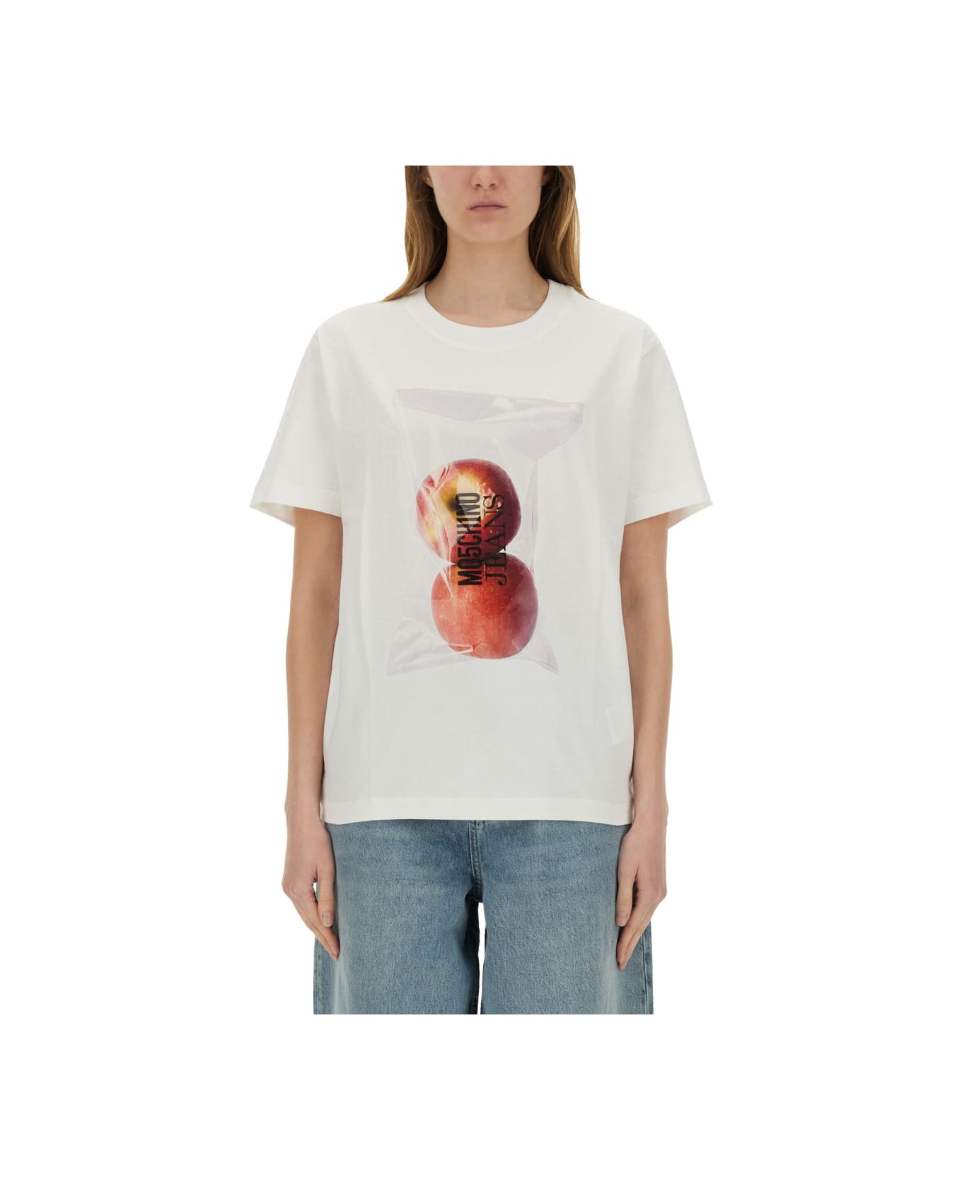 M05CH1N0 Jeans Apple Print T-shirt - WHITE