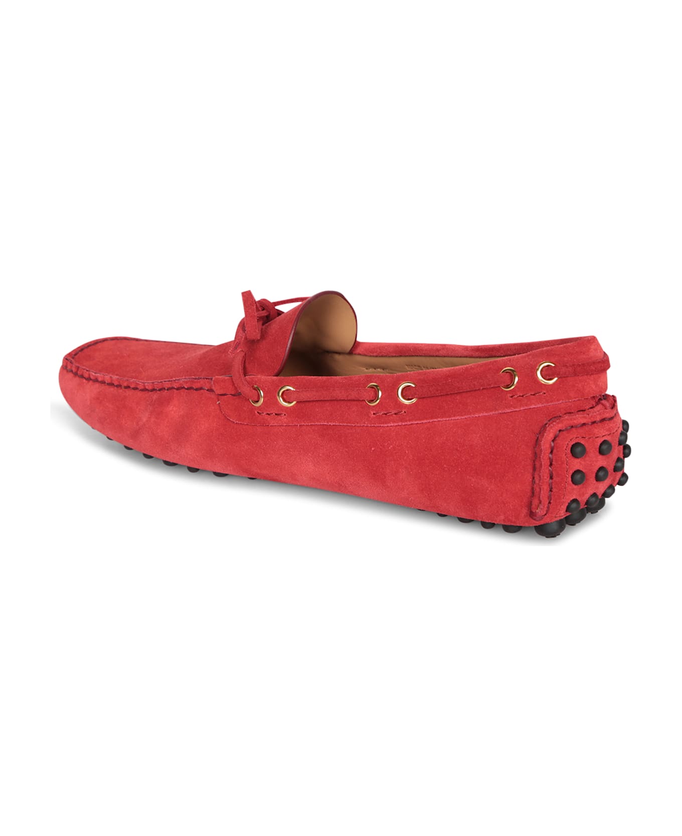 Car Shoe Red Knot Suede Loafers - Red