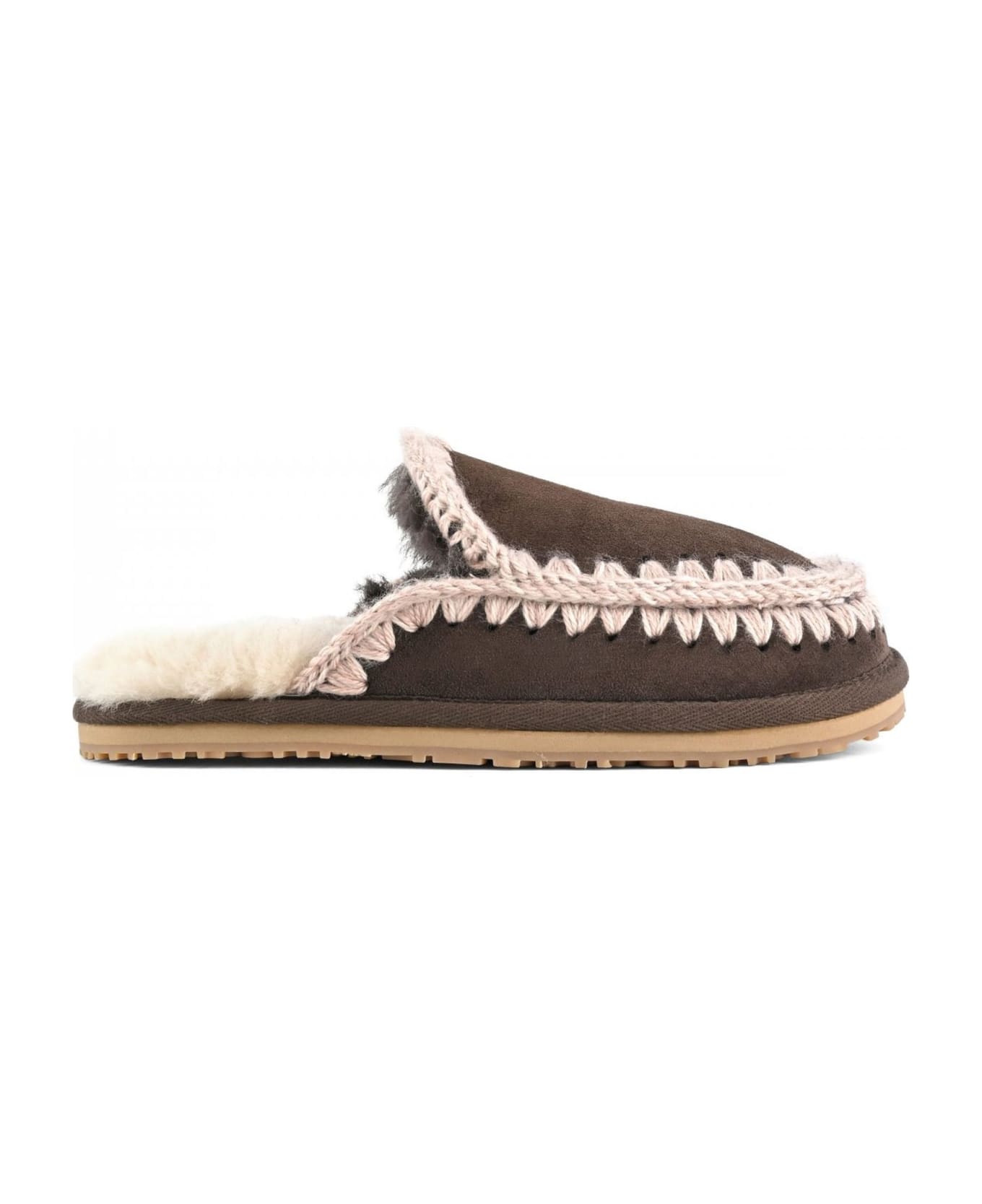 Mou Brown Suede Slipper Full Eskimo Stitch - Marrone