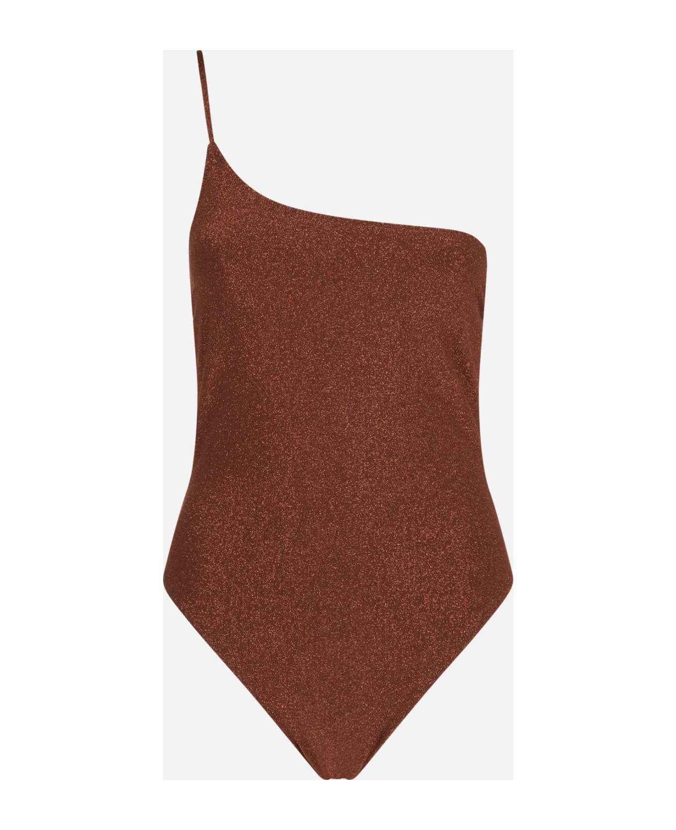MC2 Saint Barth Woman Brown Lurex One Shoulder One-piece Swimsuit - BROWN