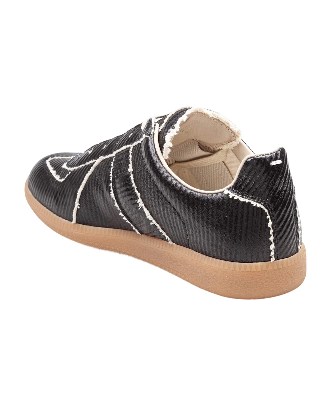 Maison Margiela Replica Sneakers In Shiny Leather With Cotton Inserts - Black