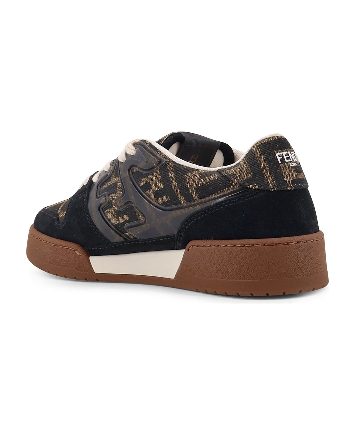 Fendi Match Suede Sneakers With Jacquard Ff Fabric Inserts - NERO+TAB.NER+BIANC
