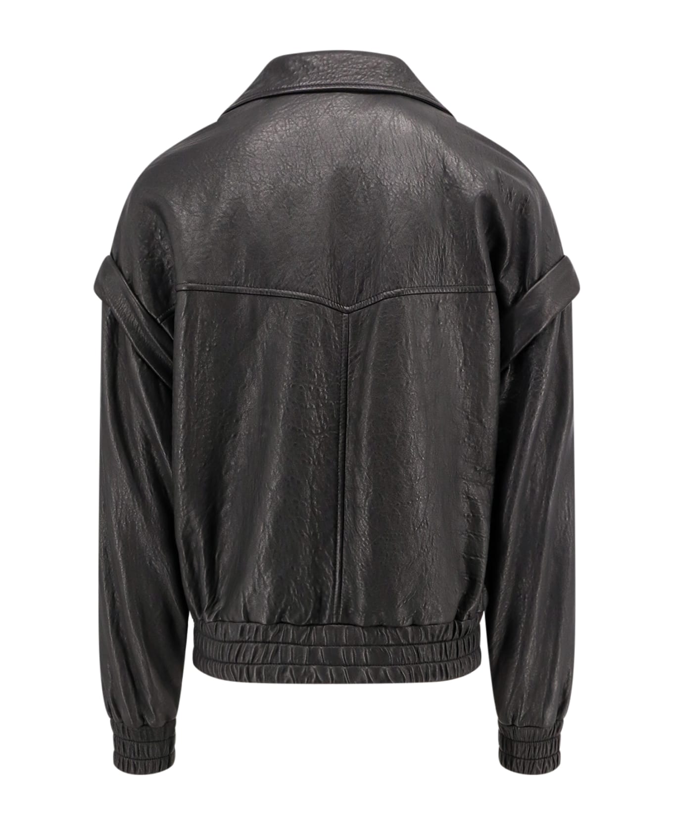 Saint Laurent Black Bomber Jacket With Dropped Shoulders In Leather Man - Black