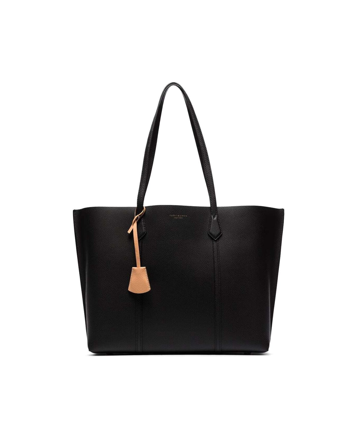 Tory Burch 'perry' Black Shopping Bag With Charm In Grainy Leather Woman Tory Burch - Black