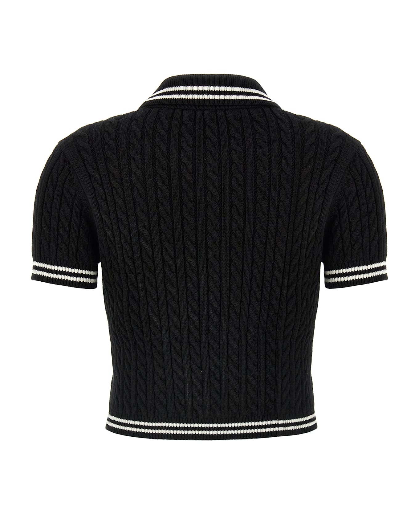 Alessandra Rich Braided Polo Shirt - White/Black