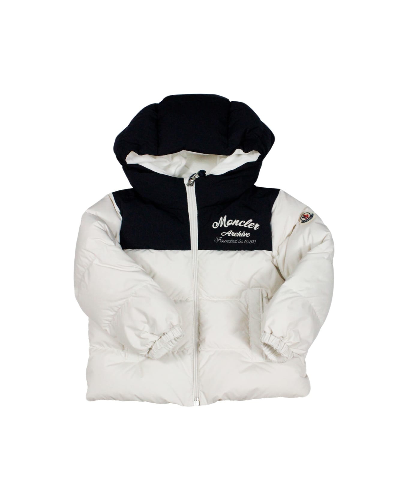 Moncler Joe Down Jacket Padded In Real Two-tone White And Blue Goose Down With Hood And Zip Closure Welt Pockets On The Front - White