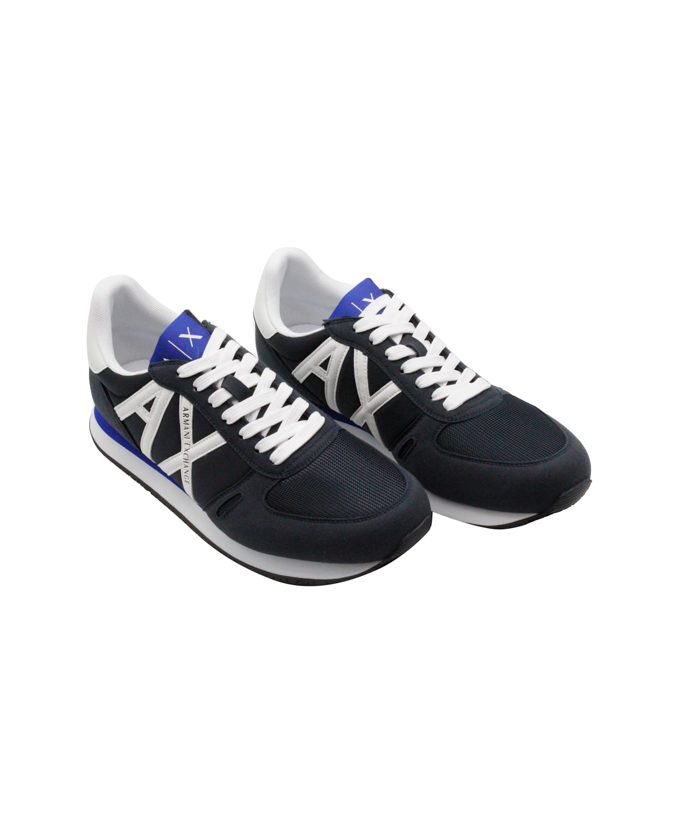 Armani Collezioni Light Sneaker In Technical Fabric And Suede With Logo On The Side - Blue