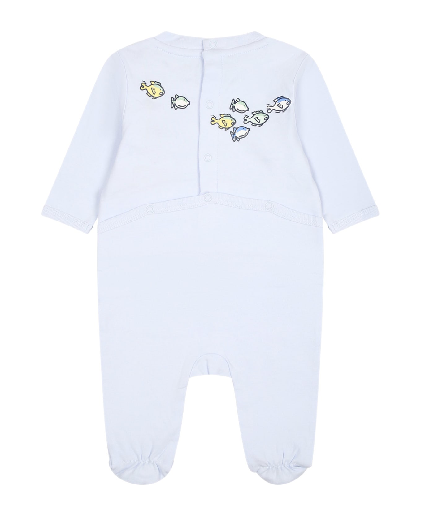 Kenzo Kids Light Blue Babygrow For Baby Boy With Print - Light Blue ボディスーツ＆セットアップ
