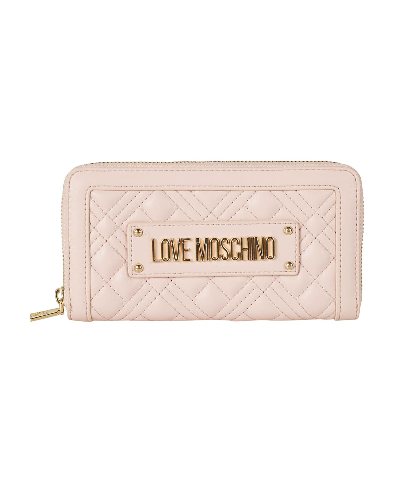 Love Moschino Logo Plaque Quilted Zip-around Wallet - Cipria