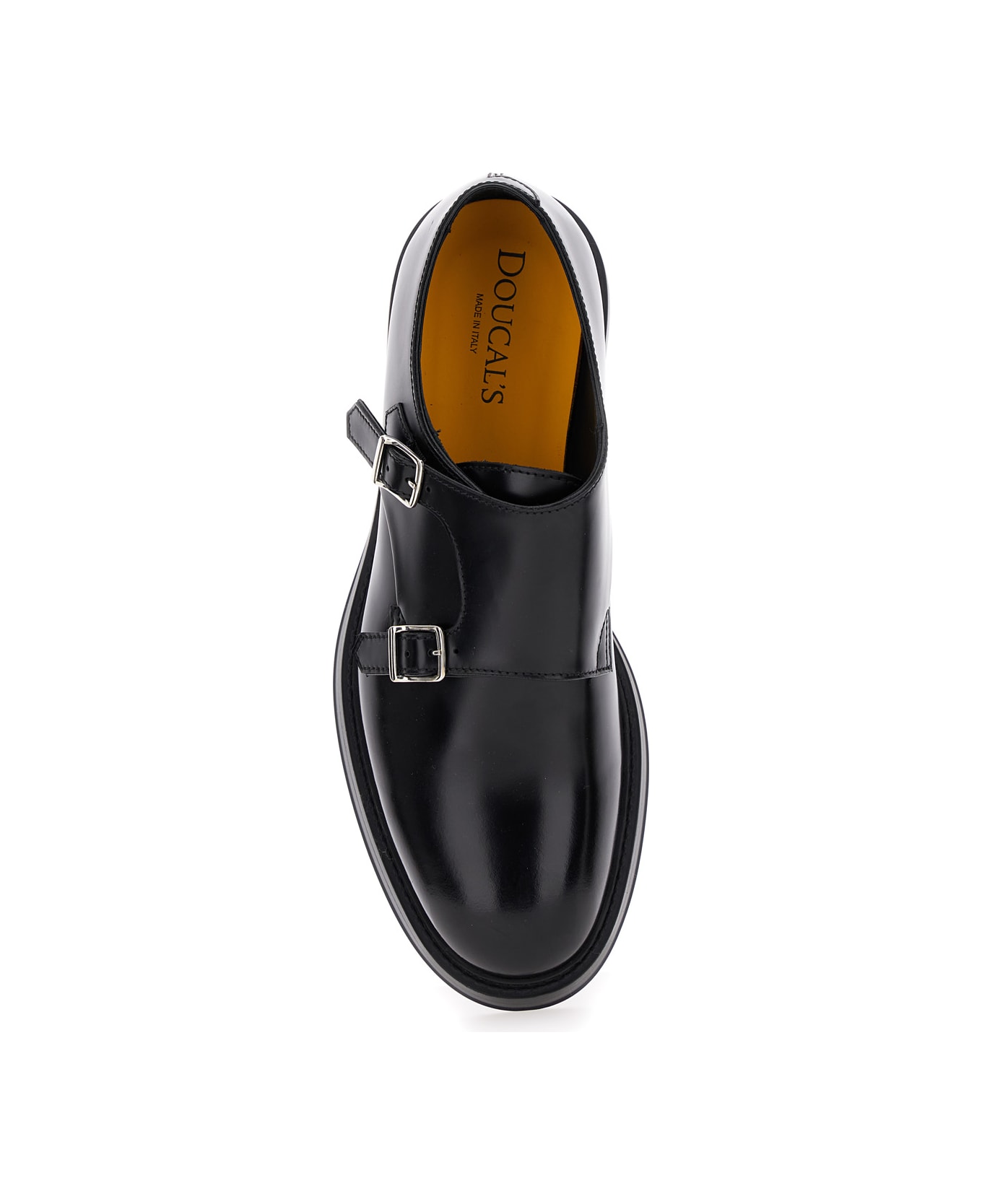 Doucal's Black Monks Shoes With Double Buckle In Smooth Leather Man - Nero