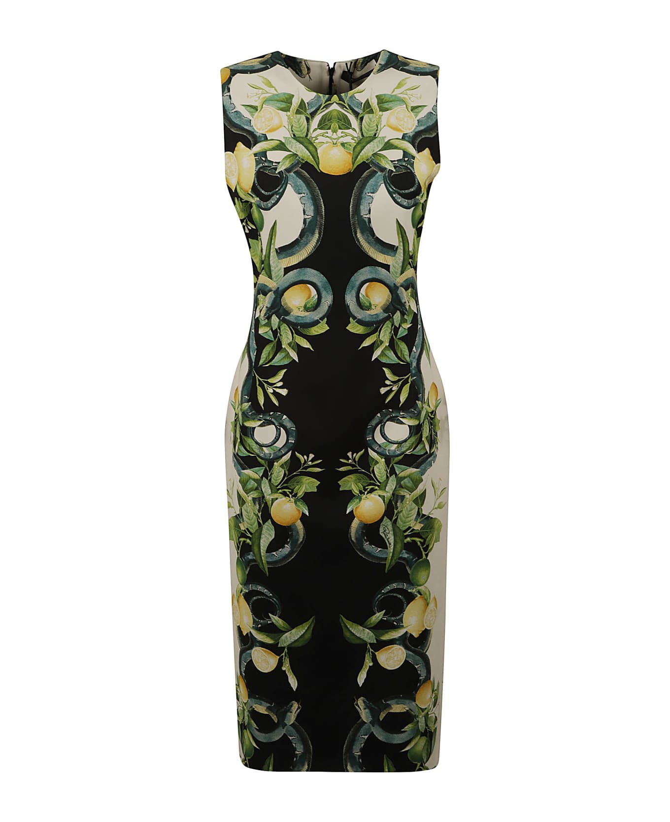 Roberto Cavalli Lemon Snake Printed Sleeveless Dress - NERO 191101