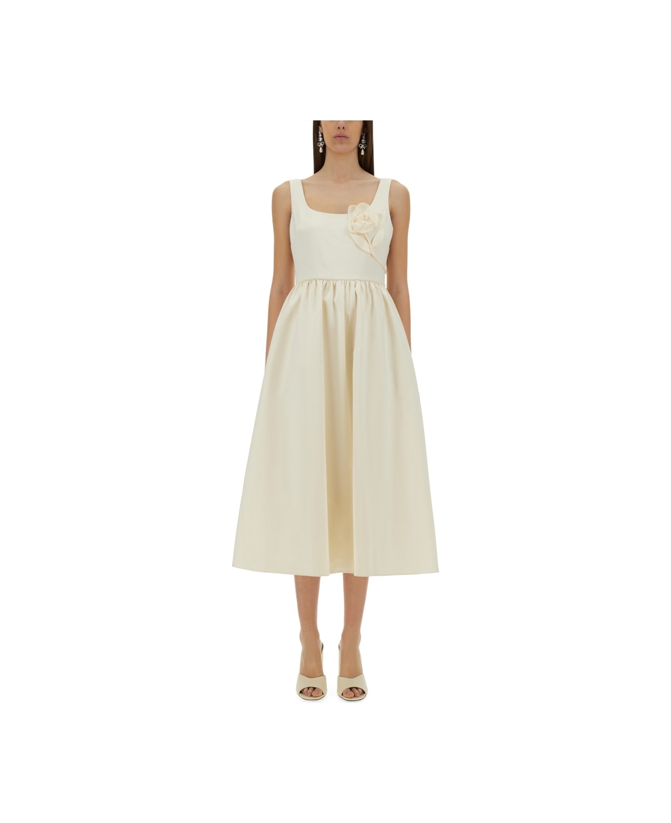 self-portrait Midi Dress With Floral Appliqués - IVORY