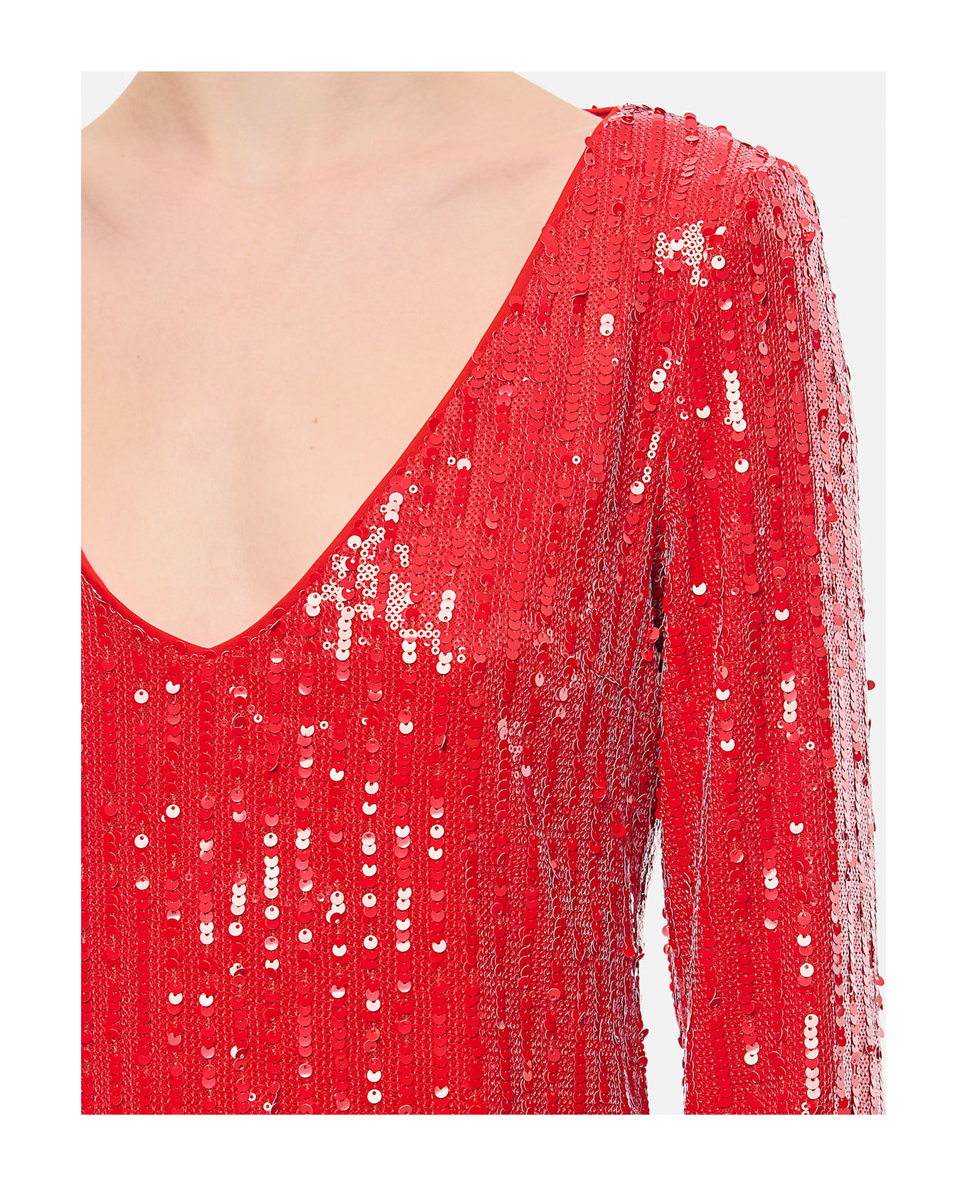 Rotate by Birger Christensen Sequins Ls V-neck Top - Red