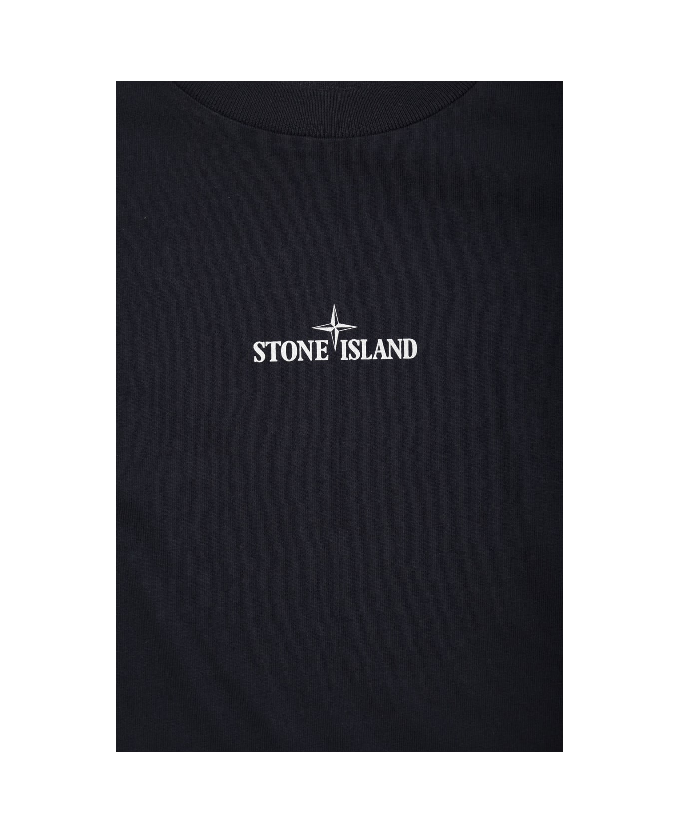 Stone Island Junior Blue Crewneck T-shirt With Logo Print In Cotton Boy - Blu