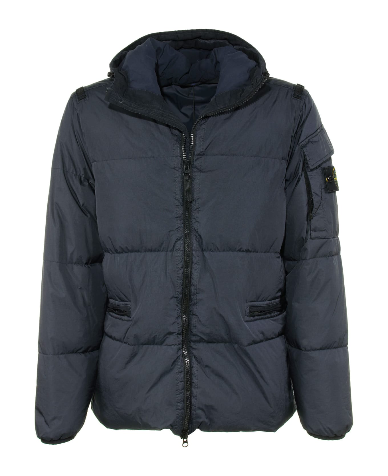 Stone Island Down Jacket With Logo On The Sleeve - NAVY  BLUE