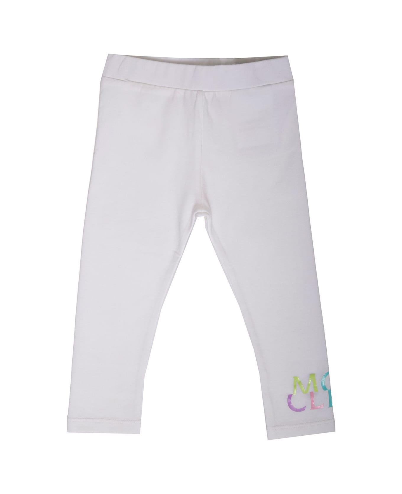 Moncler Kids Baby Girl's White Cotton Leggings With  Logo Print - White