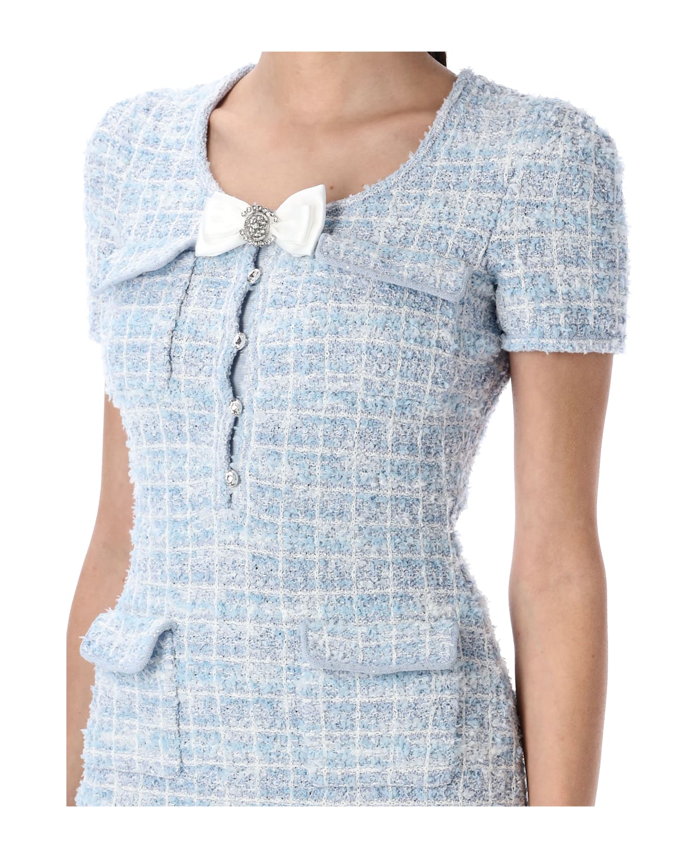 self-portrait Check Knit Mini Dress - LIGHT BLUE