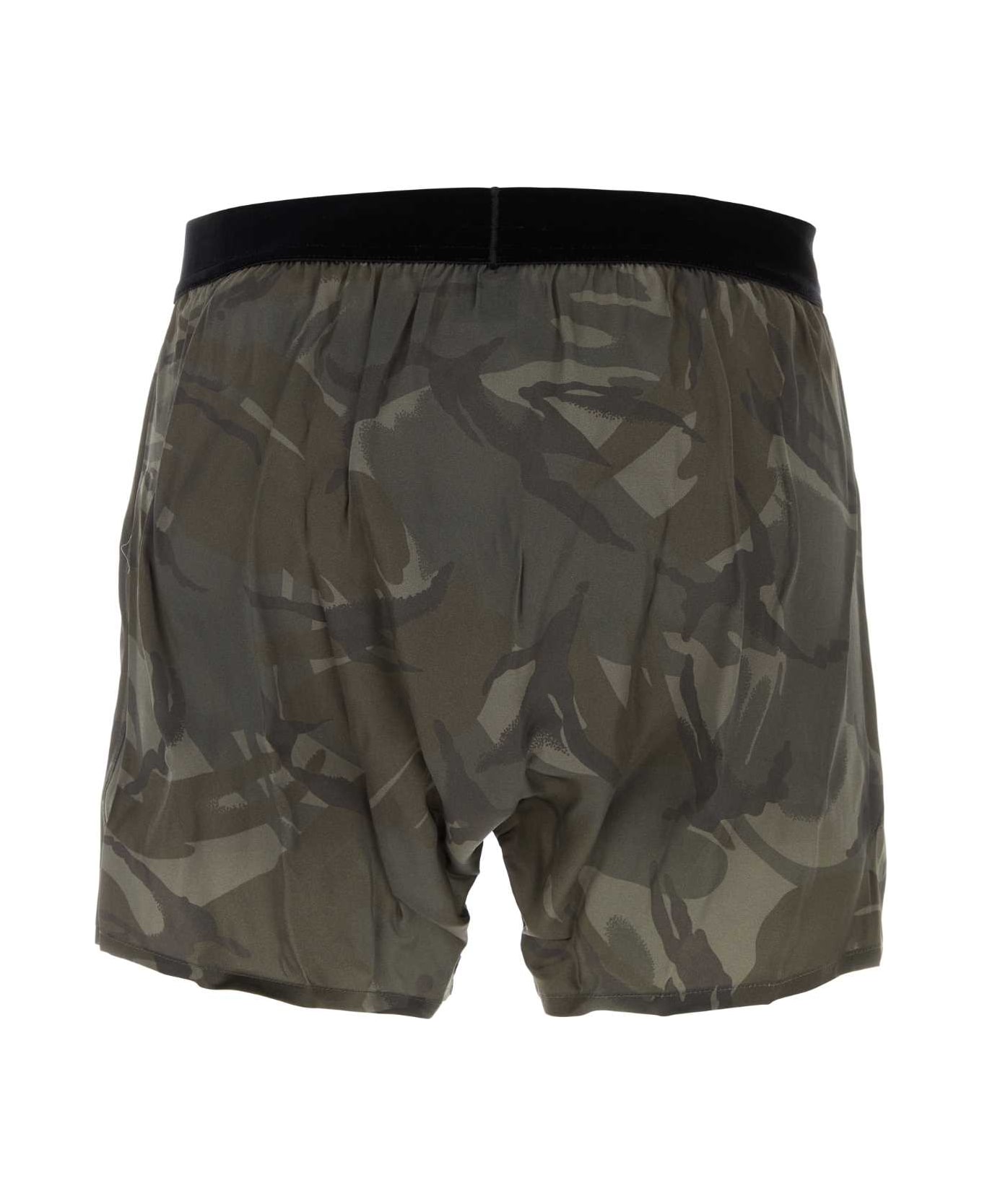 Tom Ford Printed Stretch Satin Boxer - MINERALGREEN