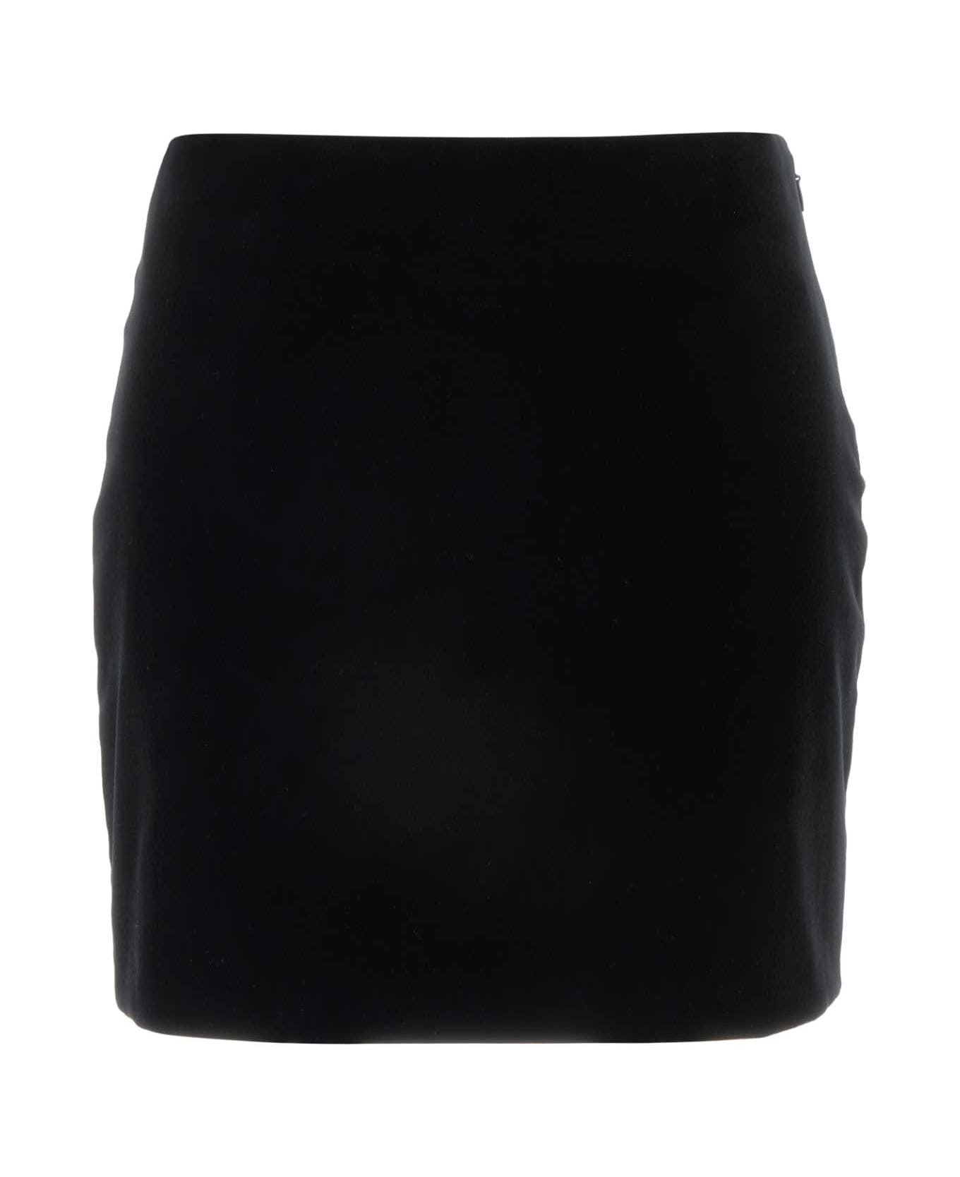 Black Stretch Velvet Mini Skirt - Thumbnail 2