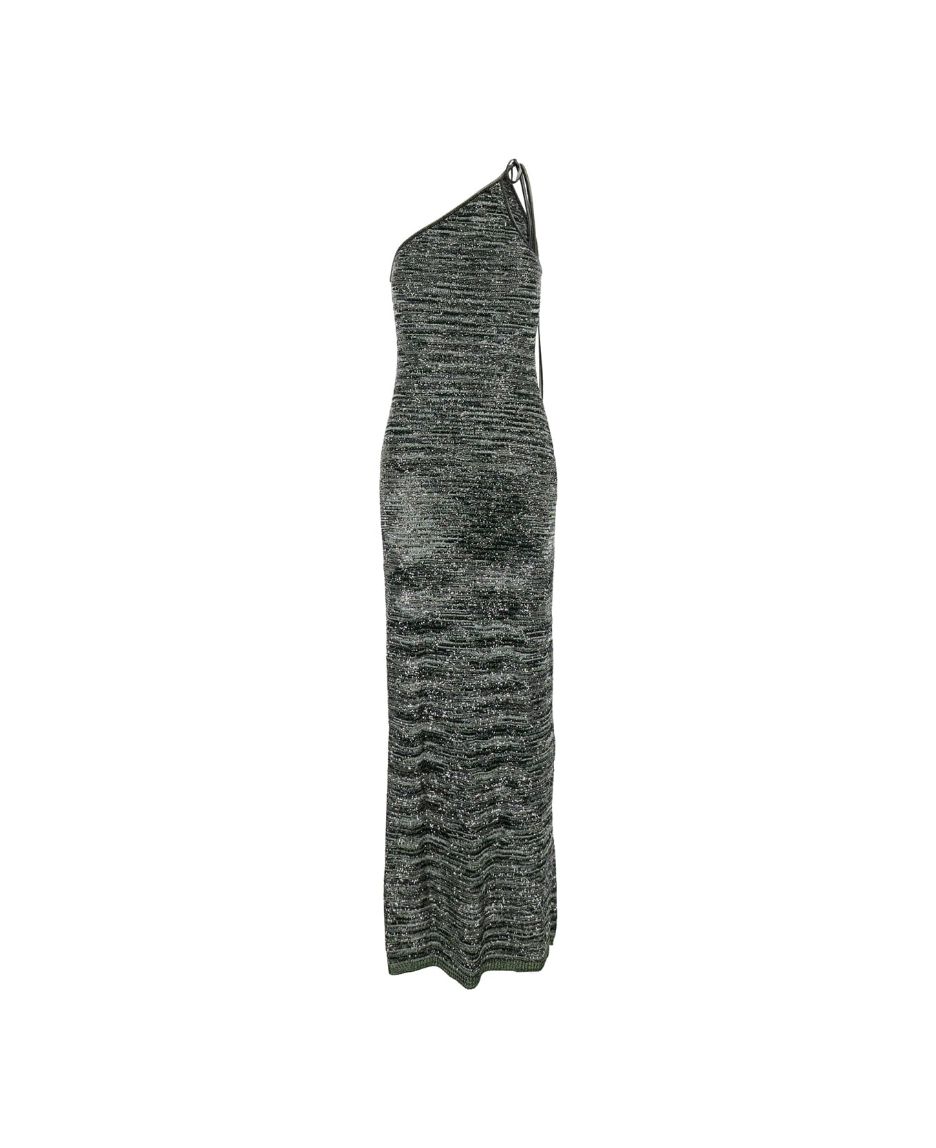 Missoni Metallic One-shoulder Sequin Long Dress With Halterneck In Viscose Blend Woman - Metallic