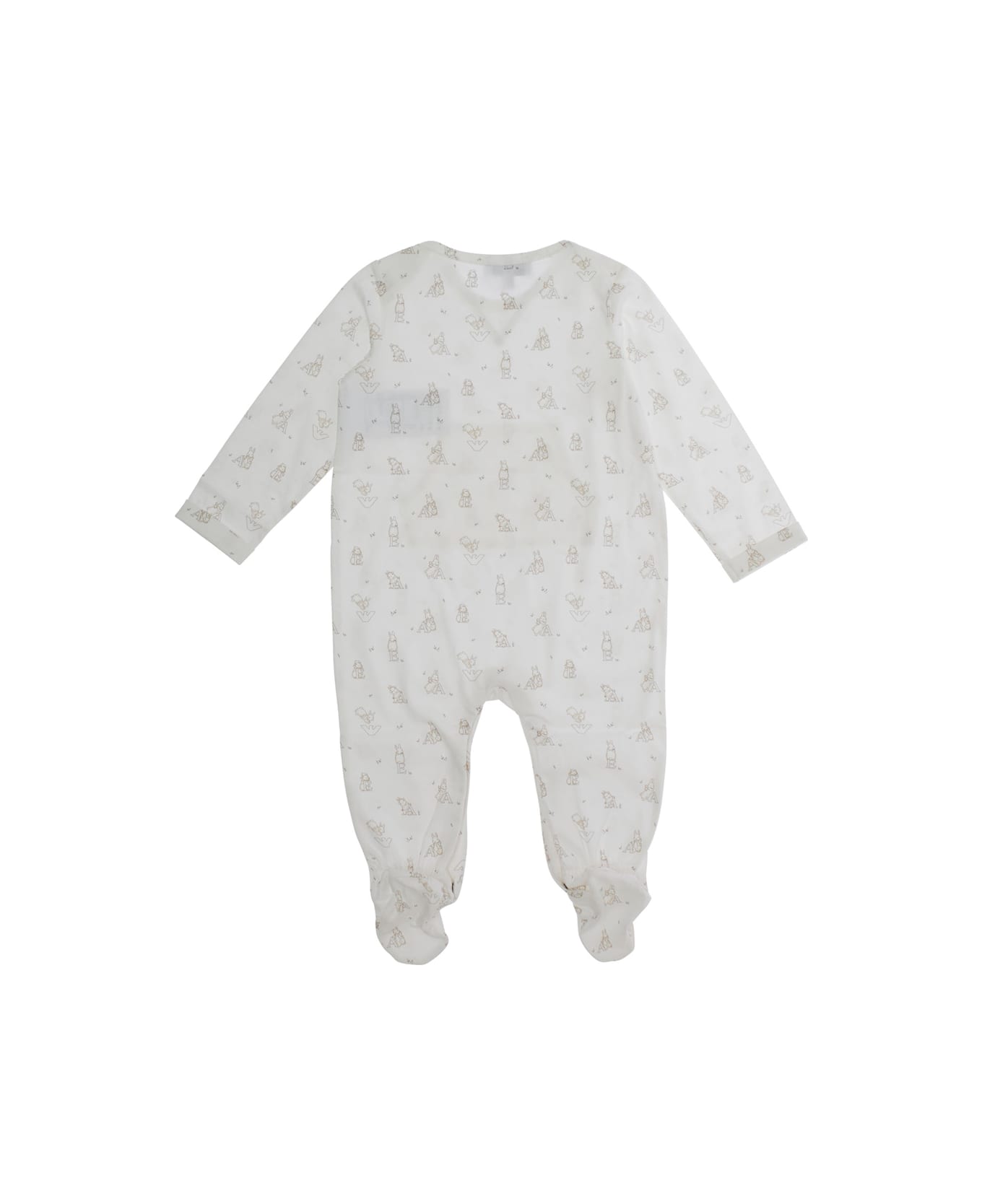 Emporio Armani White Onesie With All-over Logo Motif In Cotton Baby - White