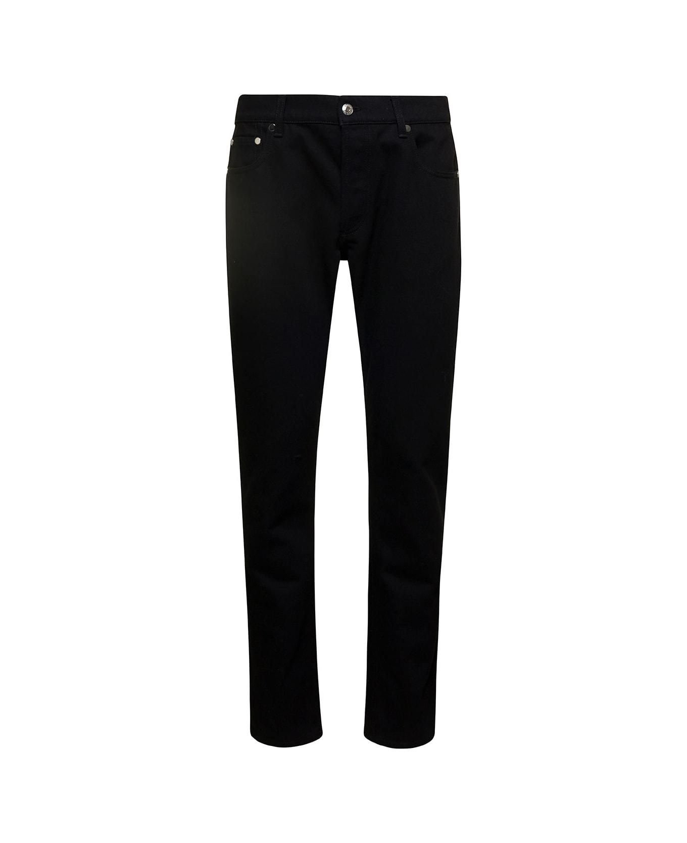 Alexander McQueen Black Slim Five-pocket Jeans With Metallic Logo Patch In Cotton Denim Man - Black ボトムス