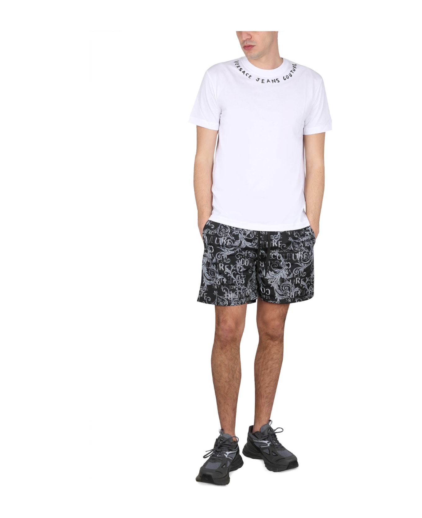 Versace Jeans Couture Bermuda Shorts With Logo - Steel