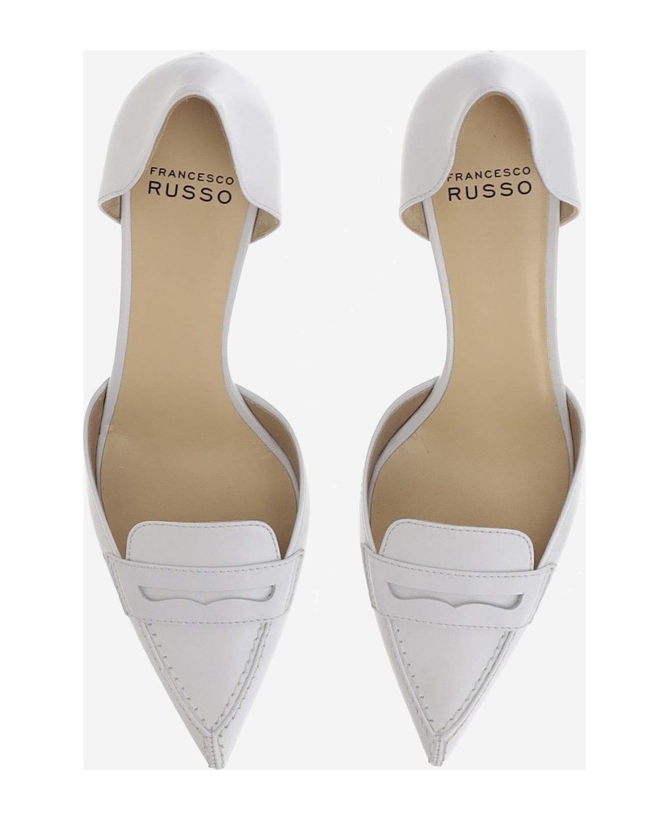 Francesco Russo Leather D'orsay Pumps - White ハイヒール