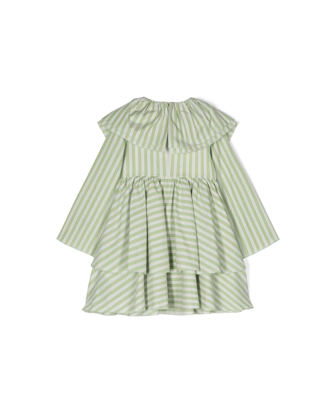 Etro Green Striped Dress With Ruffles - Green ワンピース＆ドレス