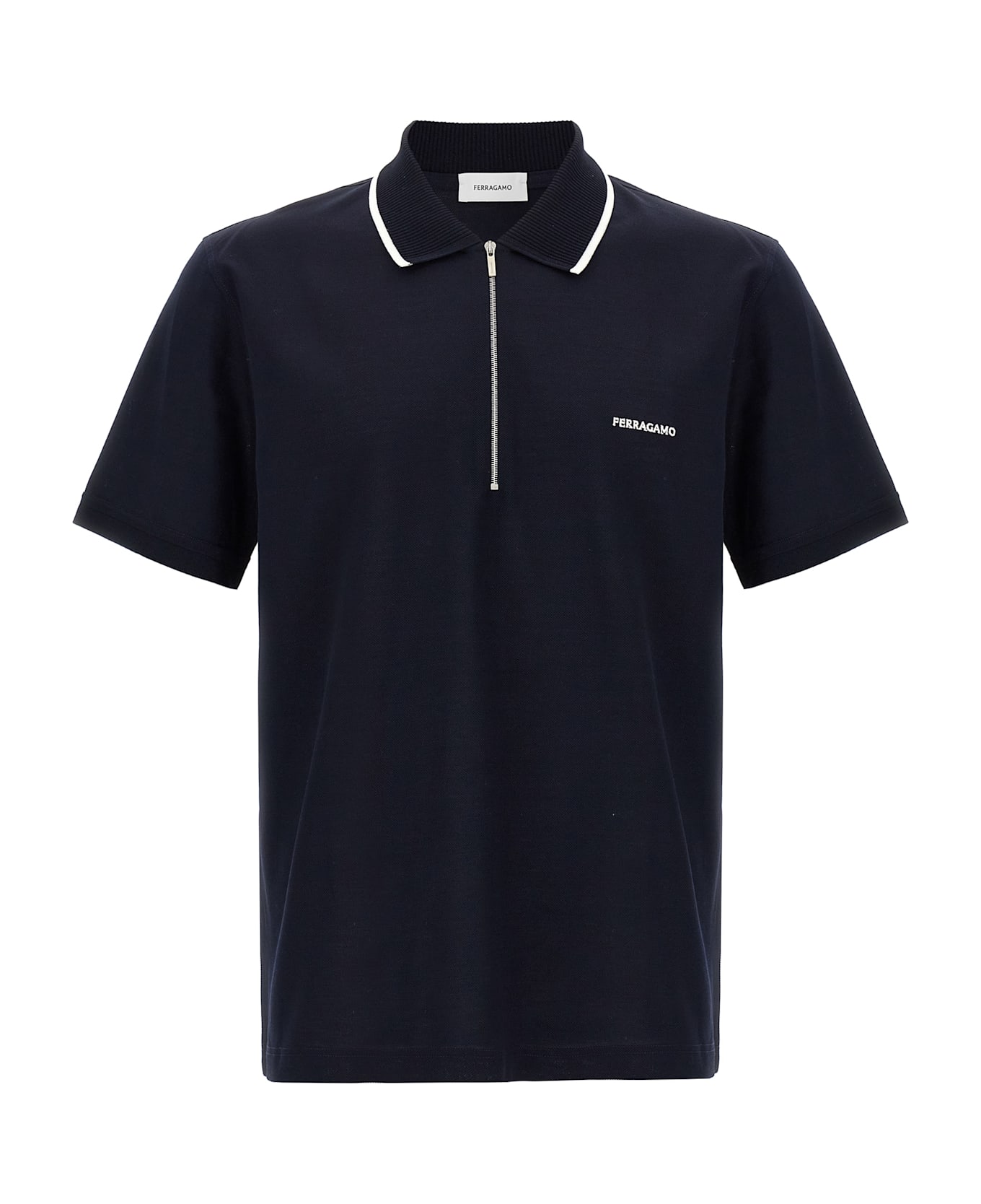 Ferragamo Logo Embroidery Polo Shirt - Blue