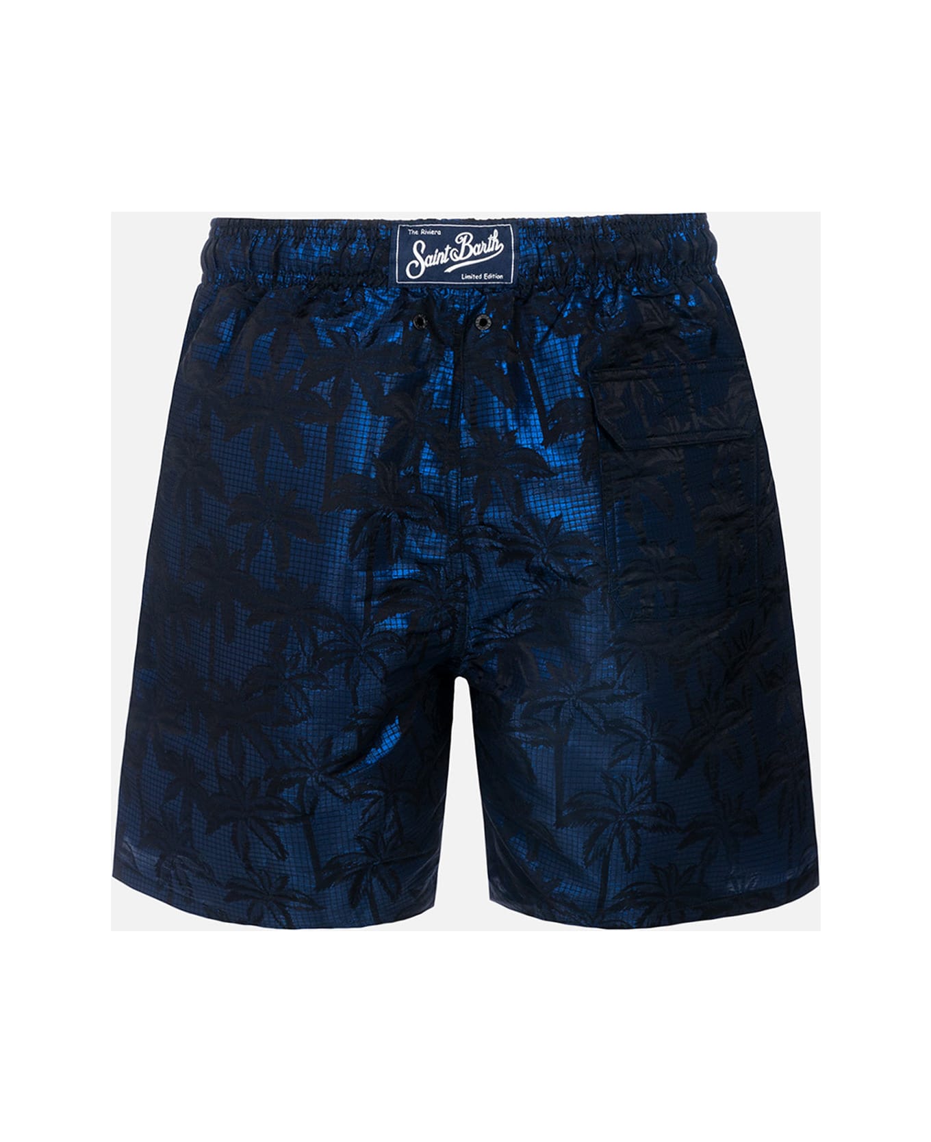 MC2 Saint Barth Man Ripstop Fabric Swim Shorts Harbour The Riviera With Palm Jacquard - BLUE