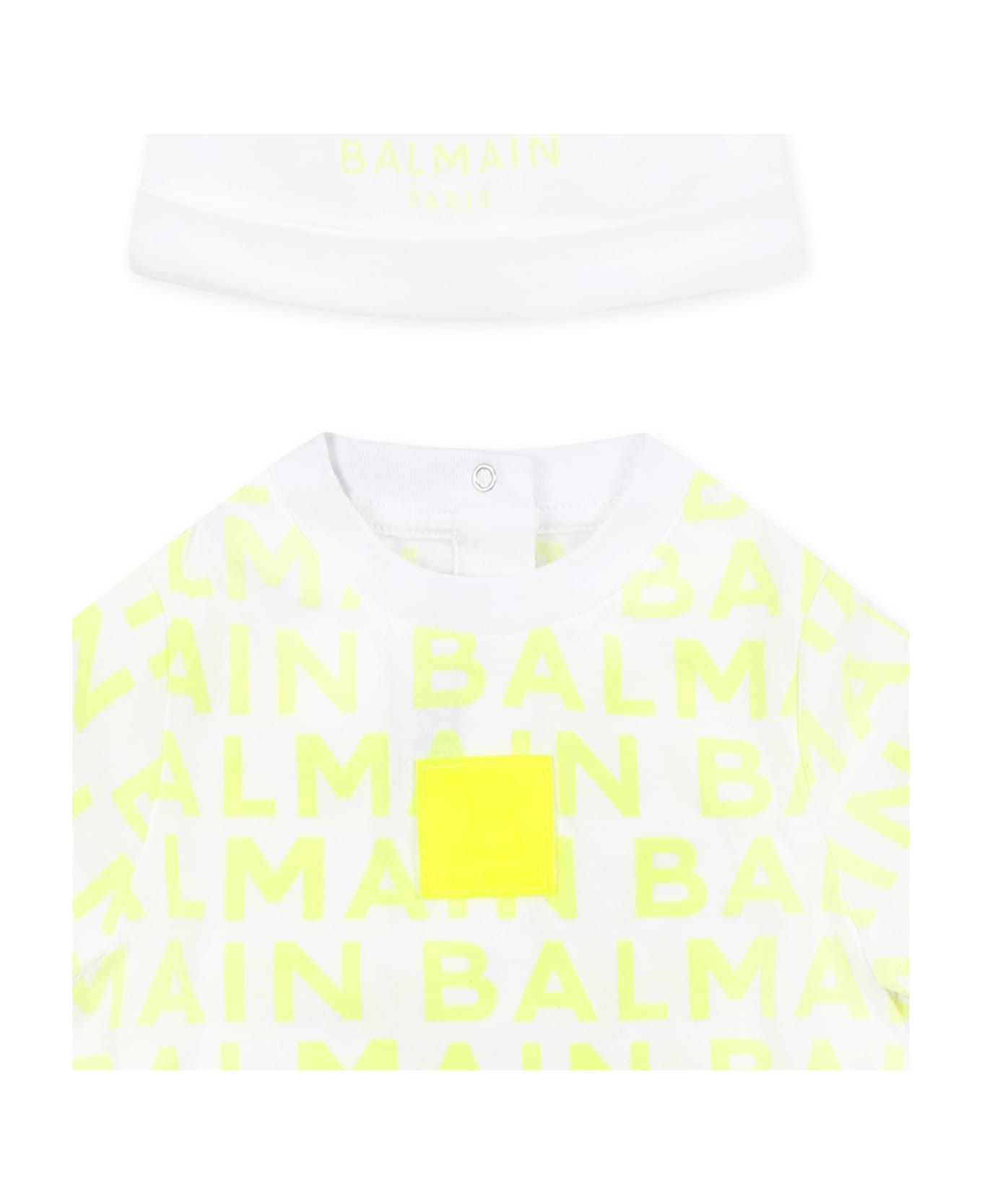 Balmain Yellow Romper For Babykids With Logo - Yellow