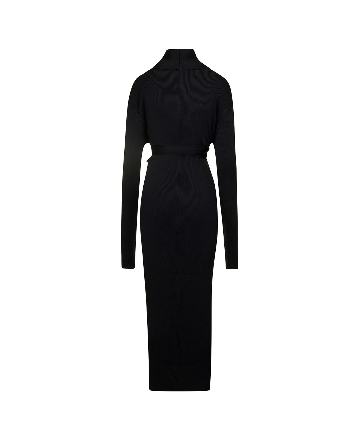 Balenciaga Maxi Black Wrap Dress With Waist Belt In Silk Woman - Black