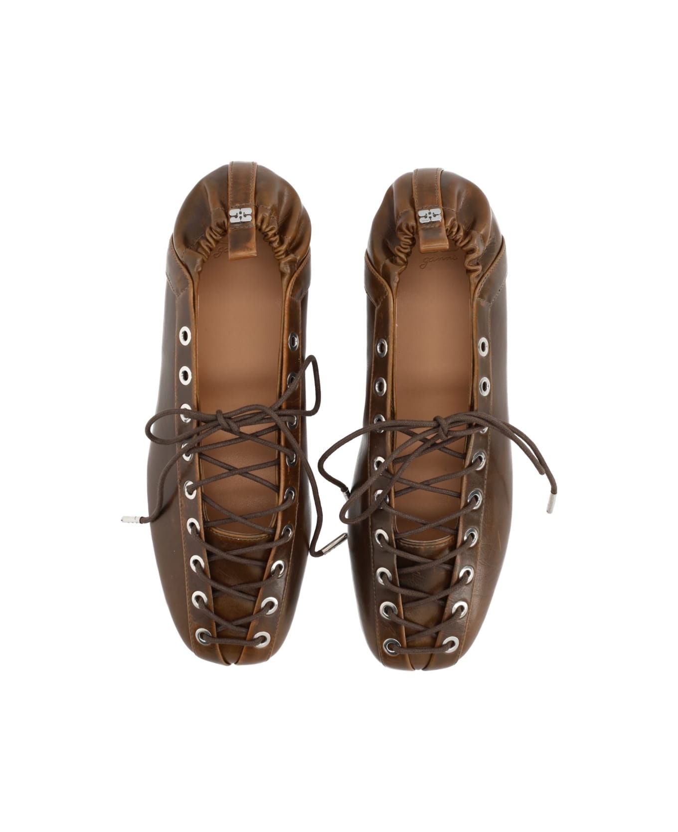 Ganni Ballerina With Laces - BROWN