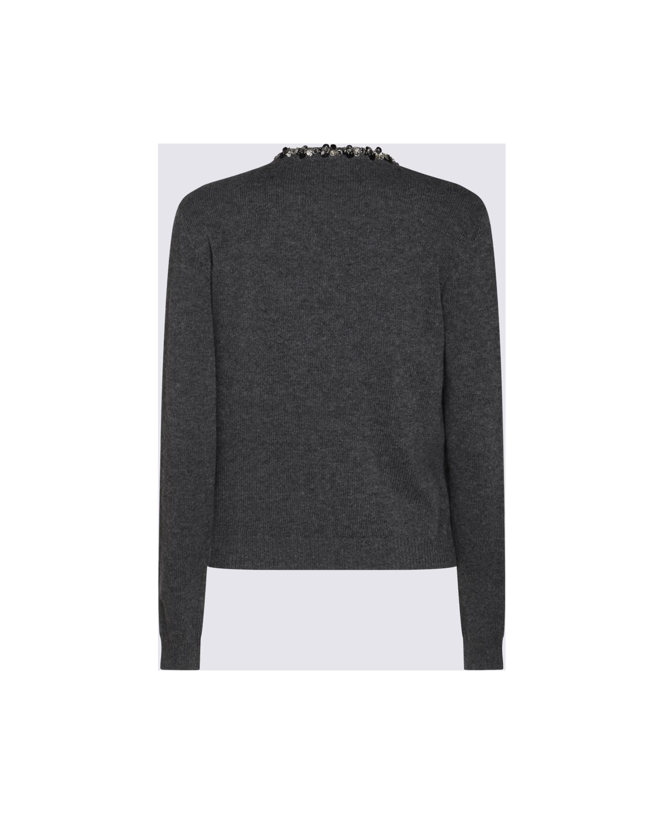 Valentino Embellished Crewneck Cardigan - Grey Dark Melange