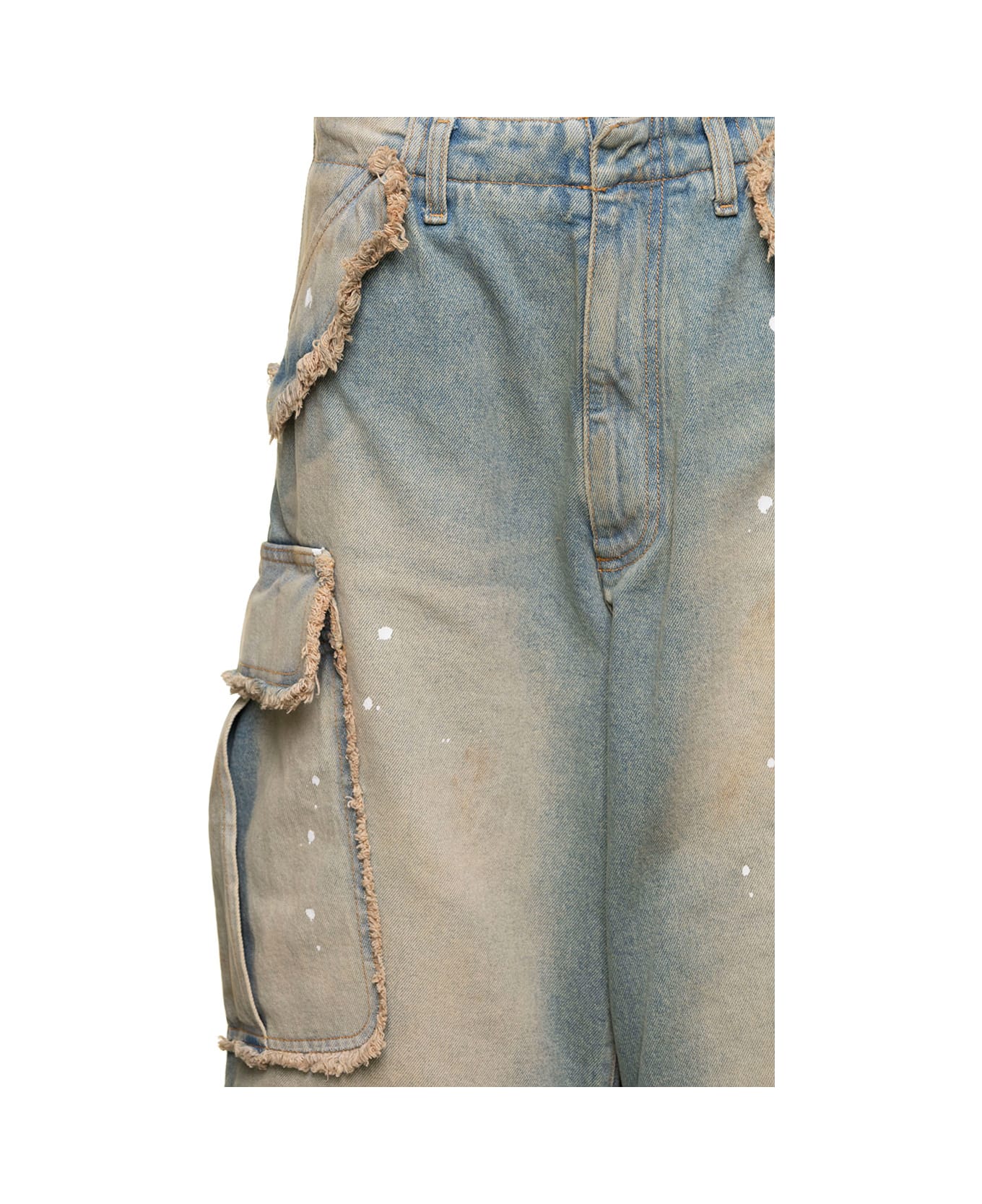 DARKPARK 'vivi' Light Blue Cargo Jeans With Bleached Effect And Paint Stains In Cotton Denim Woman - Light blue