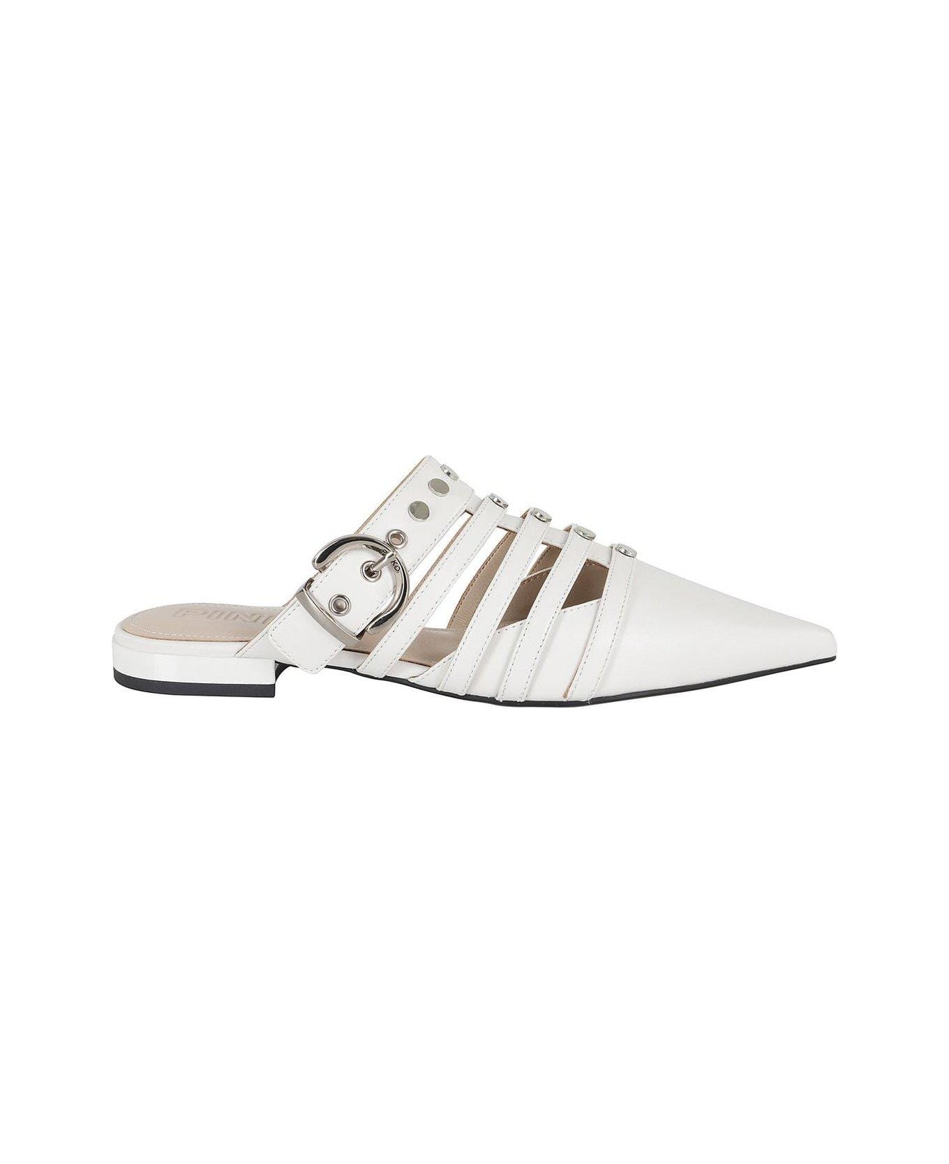 Pinko Pointed-toe Buckle Detailed Slip-on Slides - Milk
