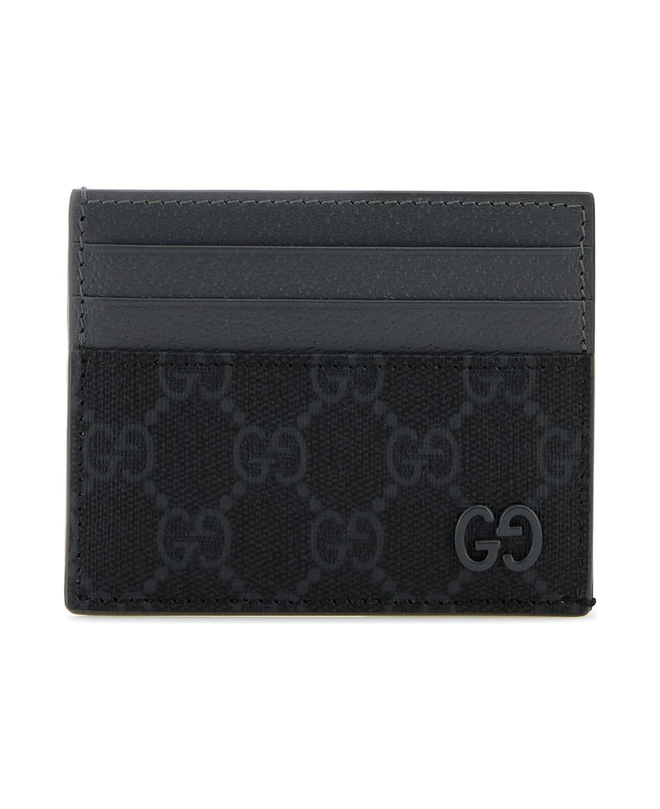 Gucci Gg Fabric And Leather Card Holder - BLACKSTEELSTEEL